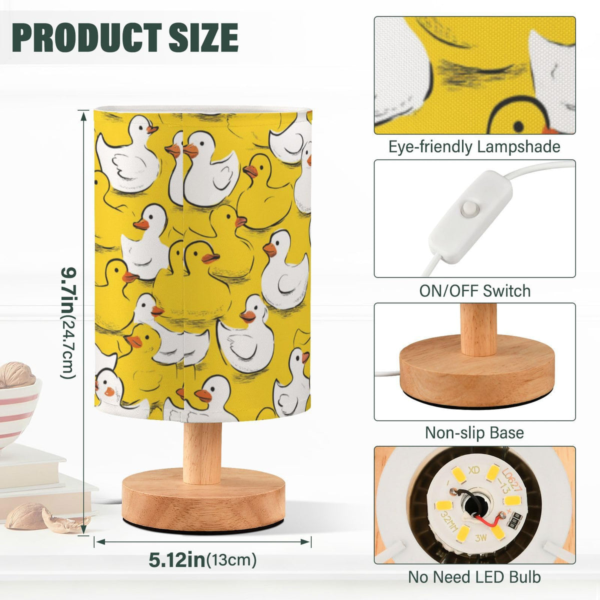 Yellow Duck Ducky Table Lamp for Bedroom Bedside Lamp Desk Lamps Cylinder Nightstand Lamp for Living Room Office Decor
