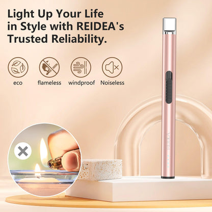 REIDEA Candle Lighter Long USB Rechargeable Arc Windproof Flameless with Safety Switch Buttom for Home Kitchen BBQ Camping Stove