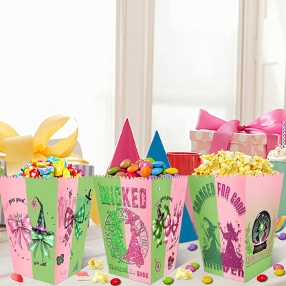 24pcs Witch theme Party Popcorn Boxes ,Green and Pink Popcorn Treat Boxes Dessert Cookie for Birthday Party Decorations