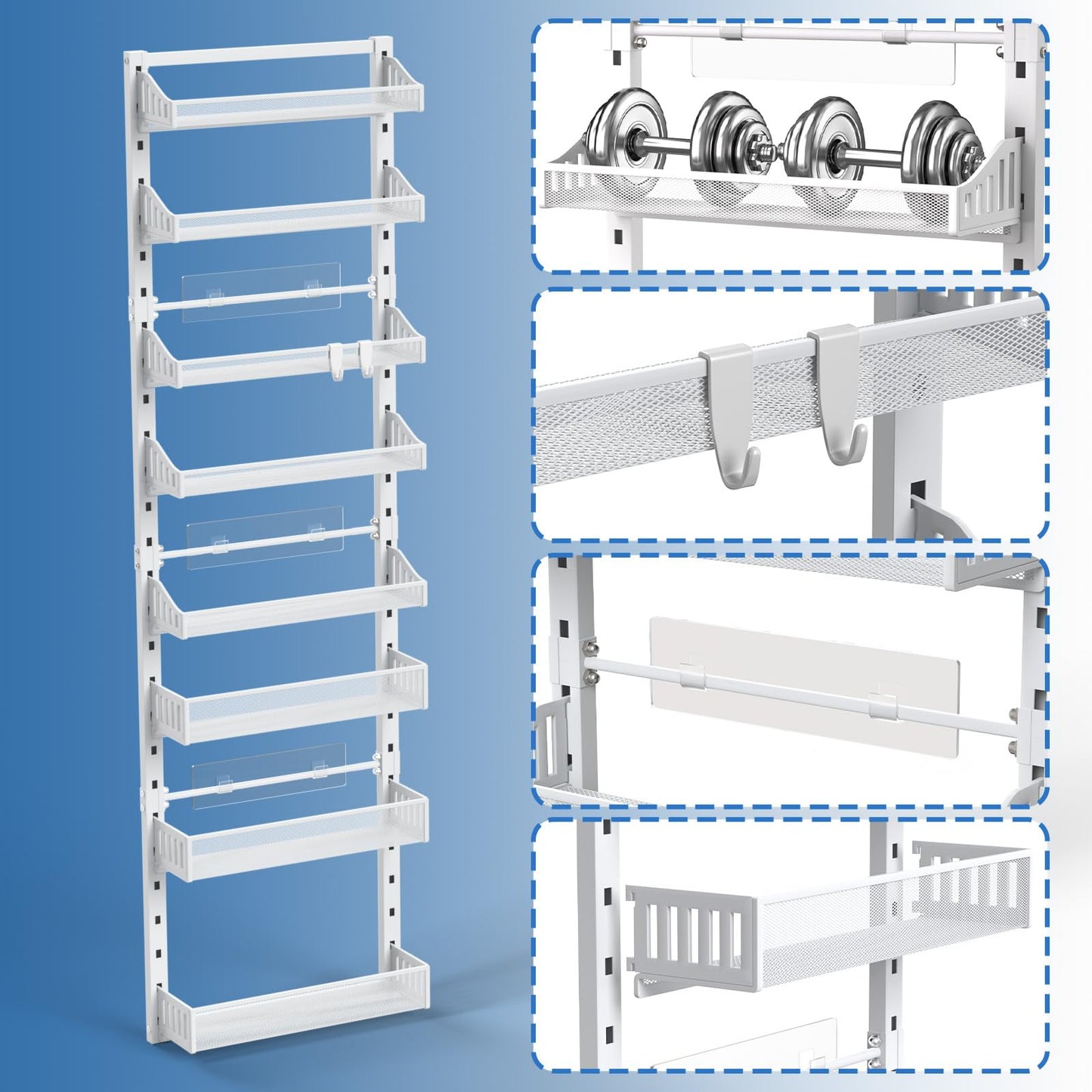 coobest 8-Tier Over the door Spice Rack Organizer, Large Heavy Duty Metal Wall Mount or Over The Door, 2 in 1 Rust-Proof Hanging Storage Shelf for Kitchen Pantry, Bathroom, Laundry Room, Closet