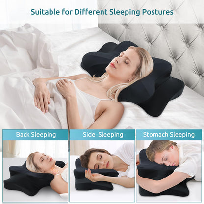 DONAMA Cervical Pillow for Neck and Shoulder,Contour Memory Foam Pillow,Ergonomic Neck Support Pillow for Side Back Stomach Sleepers with Pillowcase