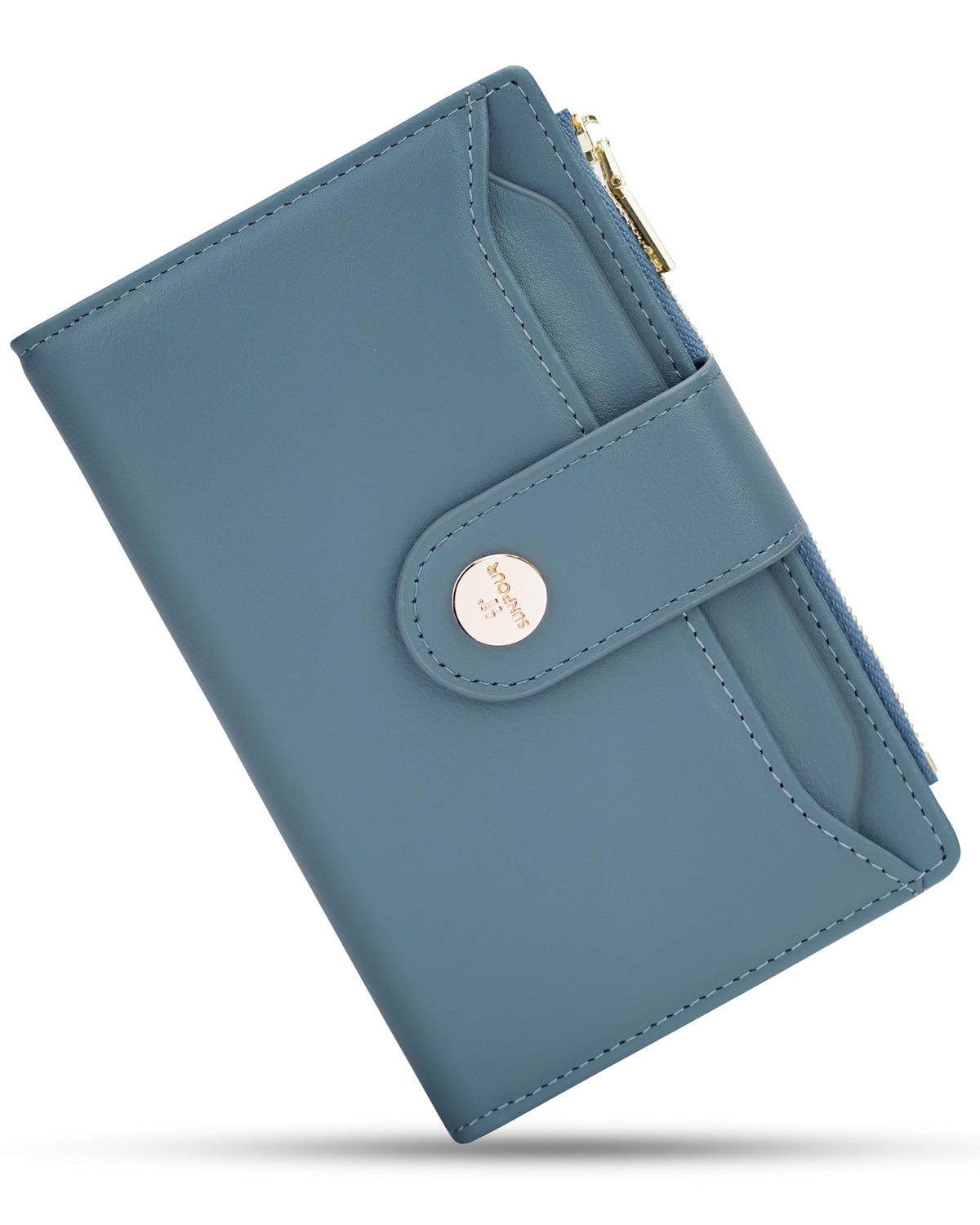 Sunpour Women’s RFID Blocking Leather Trifold Wallet, Large Capacity Credit Card Holder Wallet for Women, Travel Wallet(Blue)