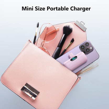 Mini Portable Charger USB C Power Bank,Upgraded 5000mAh PD Fast Charging Battery Pack Built-in USB-C Connector,LCD Display,Compatible with iPhone16,16 Plus,16Pro/Max/15,iPad Pro/Air,Android Phone etc