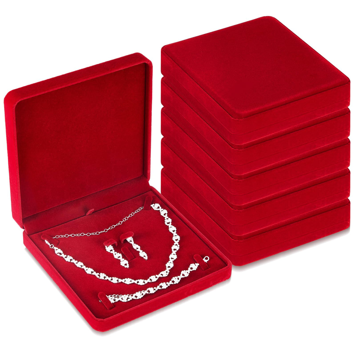 Yinkin 6 Pcs Velvet Jewelry Set Box Jewelry Display Case Earring Ring Bracelet Necklace Gift Box Pearl Necklace Storage Case for Mother's Day Wedding Travel Anniversary(Wine Red)