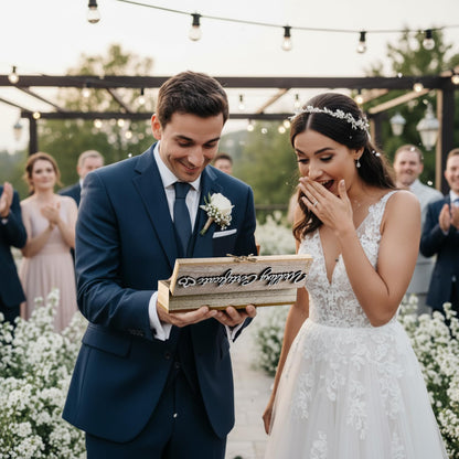 Thyle Mr & Mrs Wedding Certificate Holders Wooden Marriage License Keepsake Box with Bow and Magnetic Buckle Wedding Certificate Storage Box Gifts for Newlyweds Couples Gift(Natural Color)