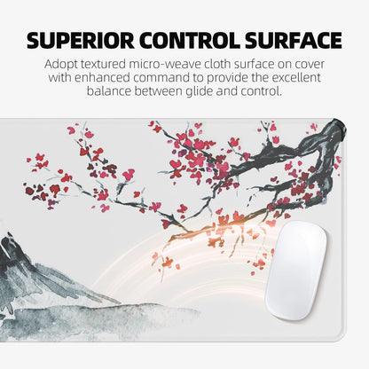 EFISH Japanese Cherry Blossom White Mouse Pad (31.5 × 11.8 × 0.12 inch) Extended Large Mouse Mat Desk Pad, Stitched Edges Mousepad,Non-Slip Rubber Base,Gaming Mouse Pad XL
