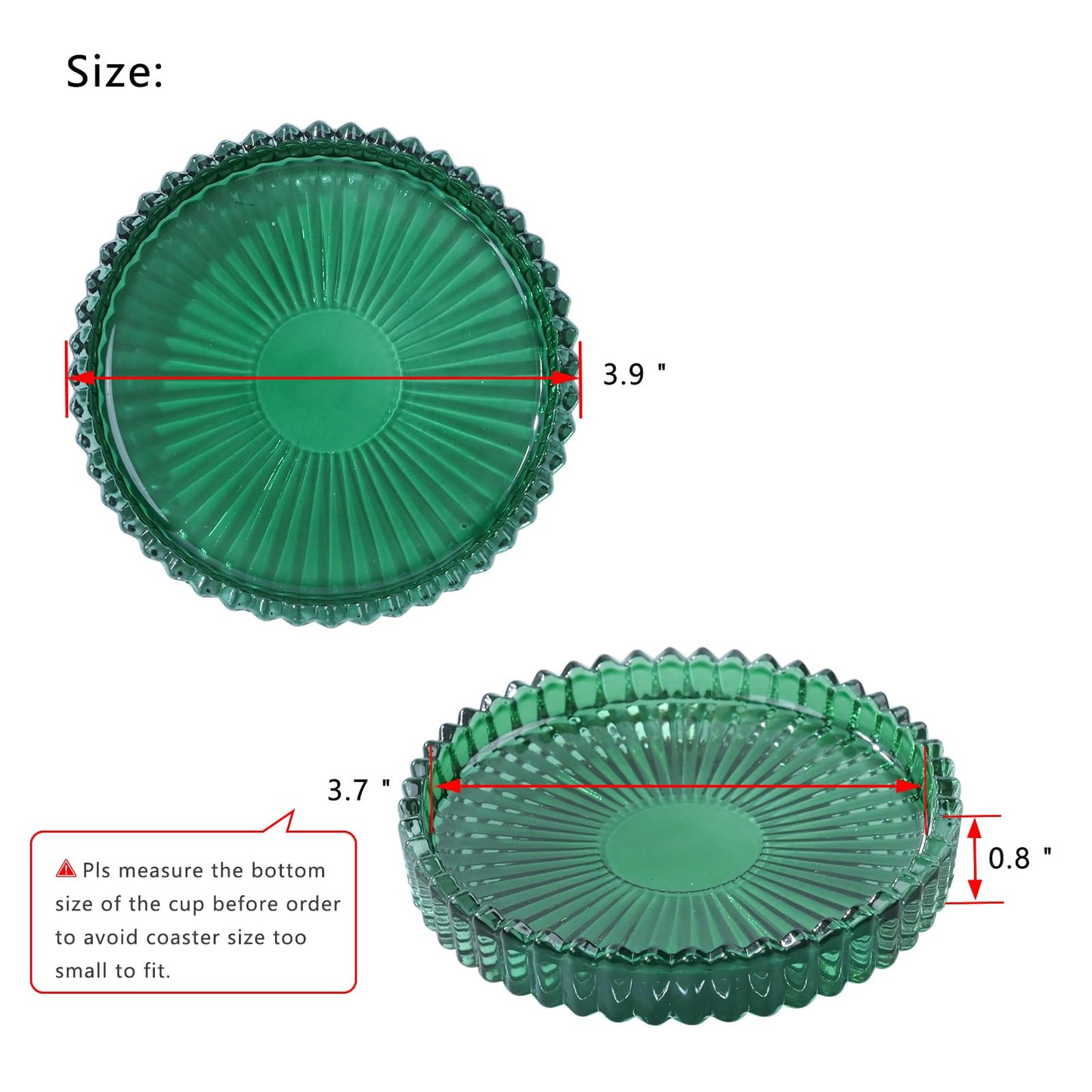 Jollyhilan Glass Coaster 6 Pack Round Cup Coasters for Drinks,Crystal Coffee Coaster,Stylish Drink Coasters for Kitchen Bar Dining Room Living Room Office Decor and Jewelry Storage,Green
