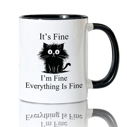 Foyoulame Black Cat Gifts Funny Coffee Mugs - Black Cat Mug, Funny Sarcastic Cats Coffee Teacup, Cat Lover Gifts for Women, I'm Fine Everything is Fine Ceramic CoffeeMug 11oz