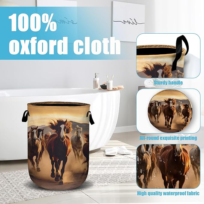 Running Horse Laundry Basket, Laundry Hamper Collapsible Oxford Cloth