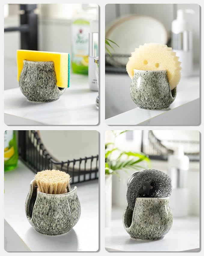 Ceramic Sponge Holder, Kitchen Sponge Holder Sink Caddy Organizer Dish Rack
