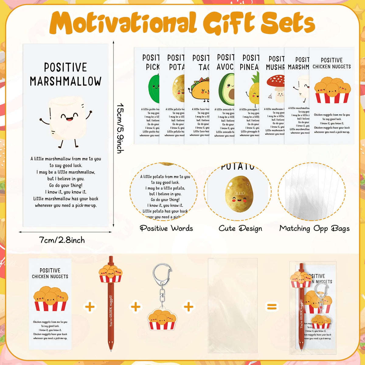 Landical 16 Sets Employee Appreciation Gifts Bulk, Positive Pen Inspirational Keychain with Motivational Card, Thank You Gift for Office Class Favor Coworker Team Teacher (Smart Snack)