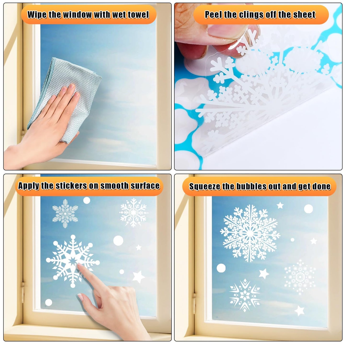 AHEONLAR 142PCS Christmas Window Static Cling Sticker, Snowflake Stickers Christmas Decorations, Waterproof Double-Sided Printed Xmas Window Clings Decals, Winter Stickers for Windows/Mirror/Fridge