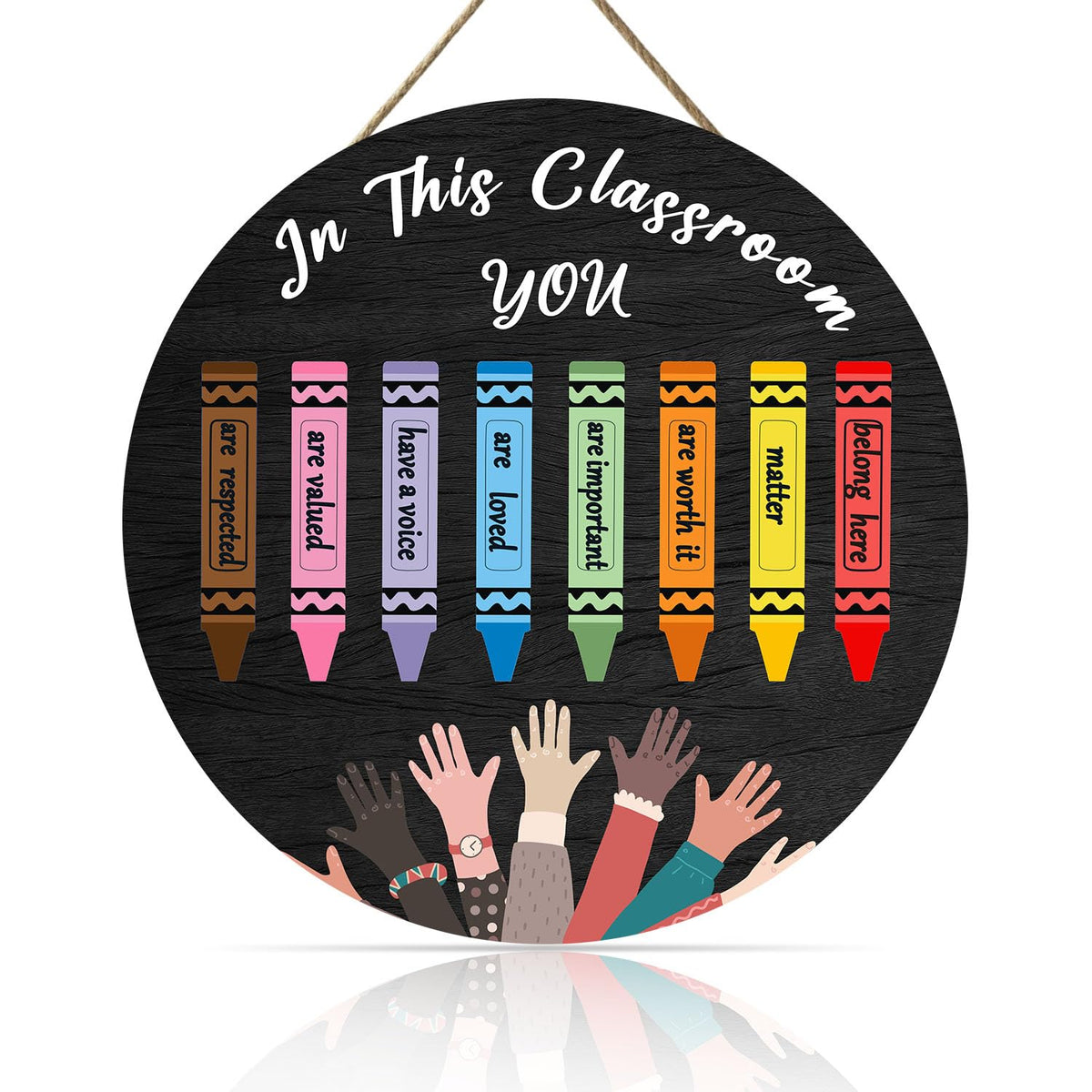 OLMIXA Classroom Rainbow Crayon Wooden Hanging Sign (12x12inch), Back to School Inspirational Quote Welcome Door Hanger Sign, Inclusive Classroom Educational Sign for Library Study Classroom Decor