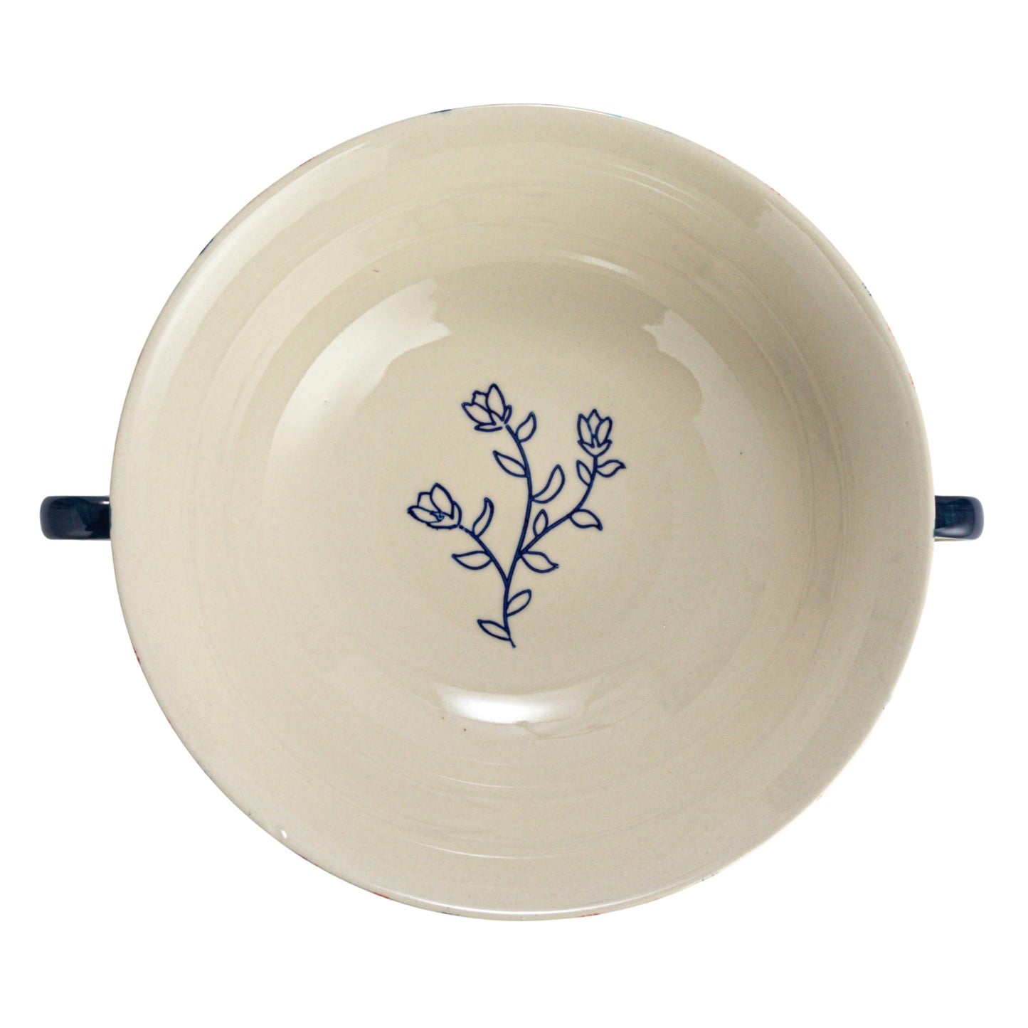 Creative Co-Op Hand-Painted Stoneware Footed Bowl with Handles and Stripes, Multicolor