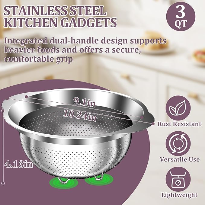 Stainless Steel Colander - 3QT Medium Capacity Strainer