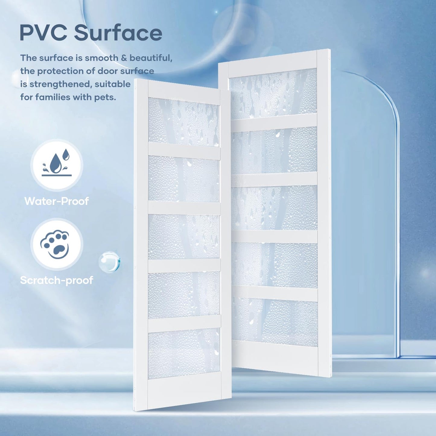 ROYMELO 38x84 Inch Glass Sliding Barn Door Slab and 6.6ft Hardware Kit Included, 5 Frosted Glass, LVL Wood Panel Covered with White Water-Proof Scratch-Proof PVC Surface, Simple DIY Assembly