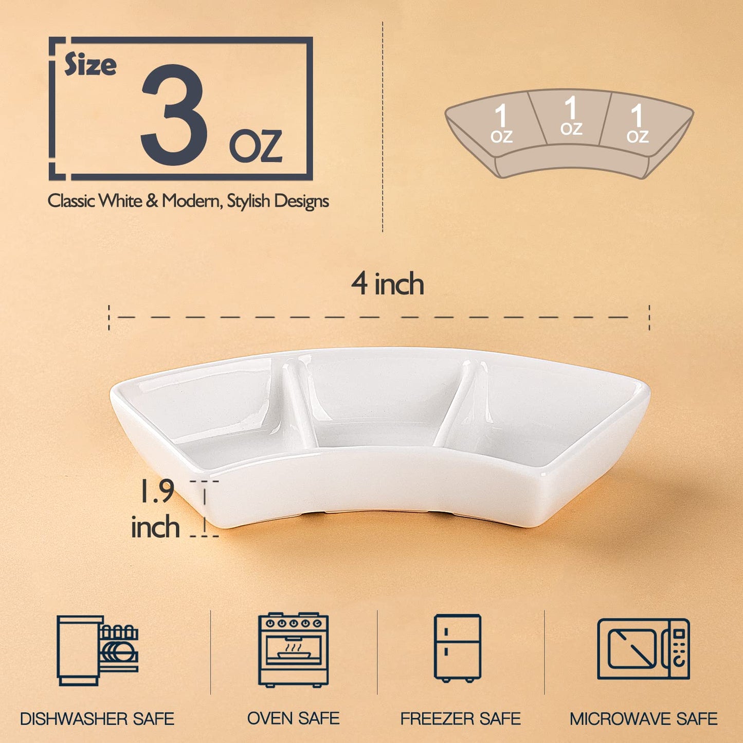 DELLING Ceramic Dipping Sauce Bowls Set - 3 Oz Dipping Dishes- Small Bowls for Sushi, BBQ or Fondue - Great for Different Sauce and Dip, Set of 5