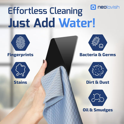 NeoLavish® - Screen Cleaner - Just Add Water - 2 Pack 35x35 cm - Microfibre Cleaning Kit for LCD, LED, OLED TV, Laptop, Phone, iPad, Monitor, and All Devices - Lint-Free, Streak-Free Cloths, Reusable
