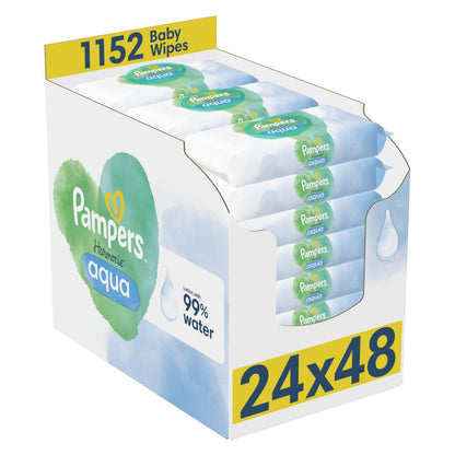 Pampers Harmonie Aqua Baby Wipes Plastic Free 24 Packs of 48 Wipes, 1152 Baby Wet Wipes, Help restore natural skin pH, Delicate lotion with 99 percent water