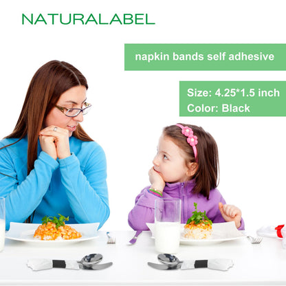 NATURALABEL 500 PCS Paper Napkin Rings with Box, Self-Adhesive Napkin Bands, for Family Meal, Birthday Party, Wedding, Celebration (Black)
