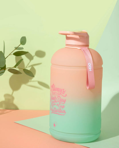 H2O Capsule INSPO Gallon Water Bottle with Time Marker and Straw Motivational Hydration Tracker Jug Big BPA-Free Food-Safe Leakproof Drinking Bottle with Handle & Strap, Lotus Blossom