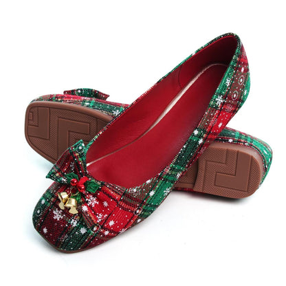 WENJIAZHIZHI Womens Ballet Flats Comfortable Square Toe Slip Ons Casual Bell Loafers Walking Flats Dress Shoes for Christmas Red 39(8)