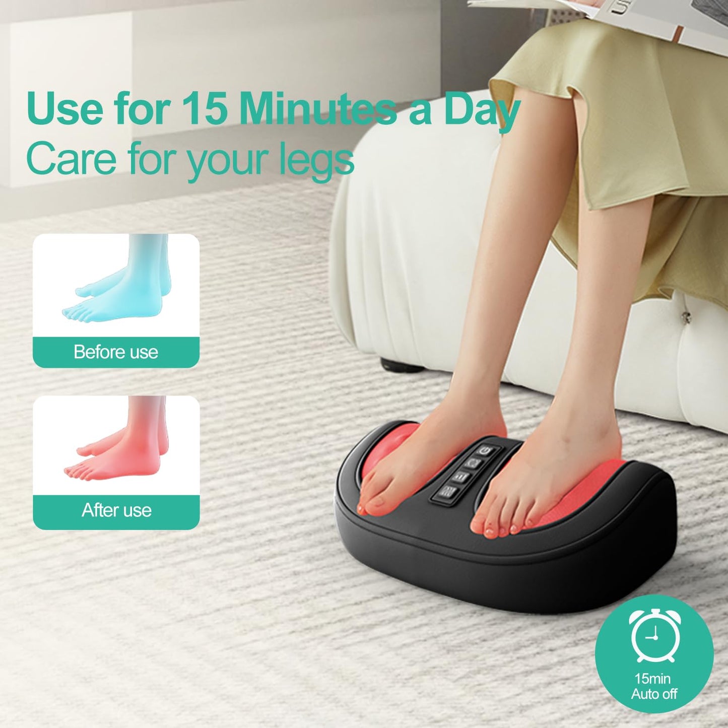 Foot Massager with Heat, Electric Kneading Plantar Fasciitis Treatment Machine, Circulation and Pain Relief for Foot and Calf Massage, Gifts for Dad, Mom and Lover