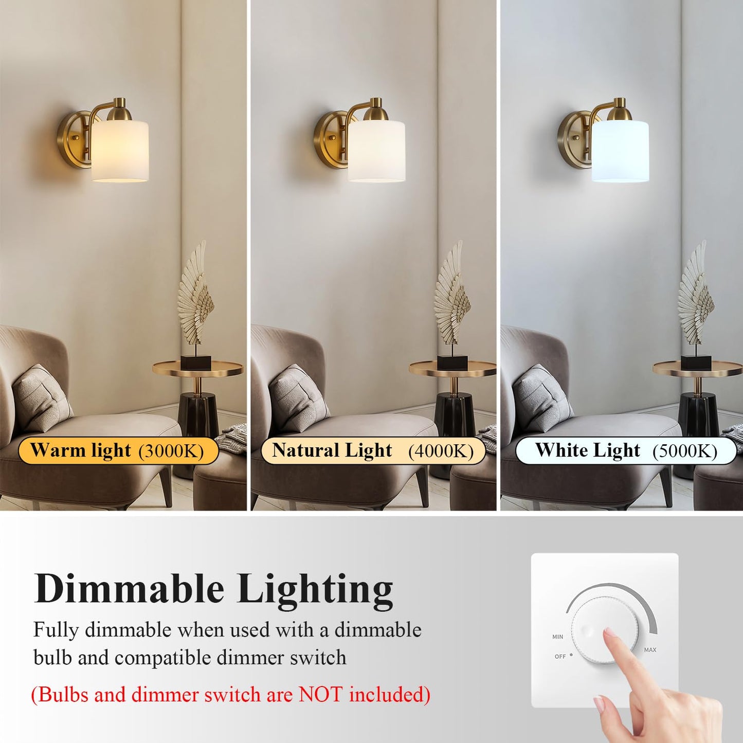 Mecgirn Gold Milk Glass Wall Sconces, 1 Pack Hardwired Indoor Wall Light Fixtures for Living Room, Hallway, Bedroom, Ceramic E26 Sockets (Bulbs Not Included)