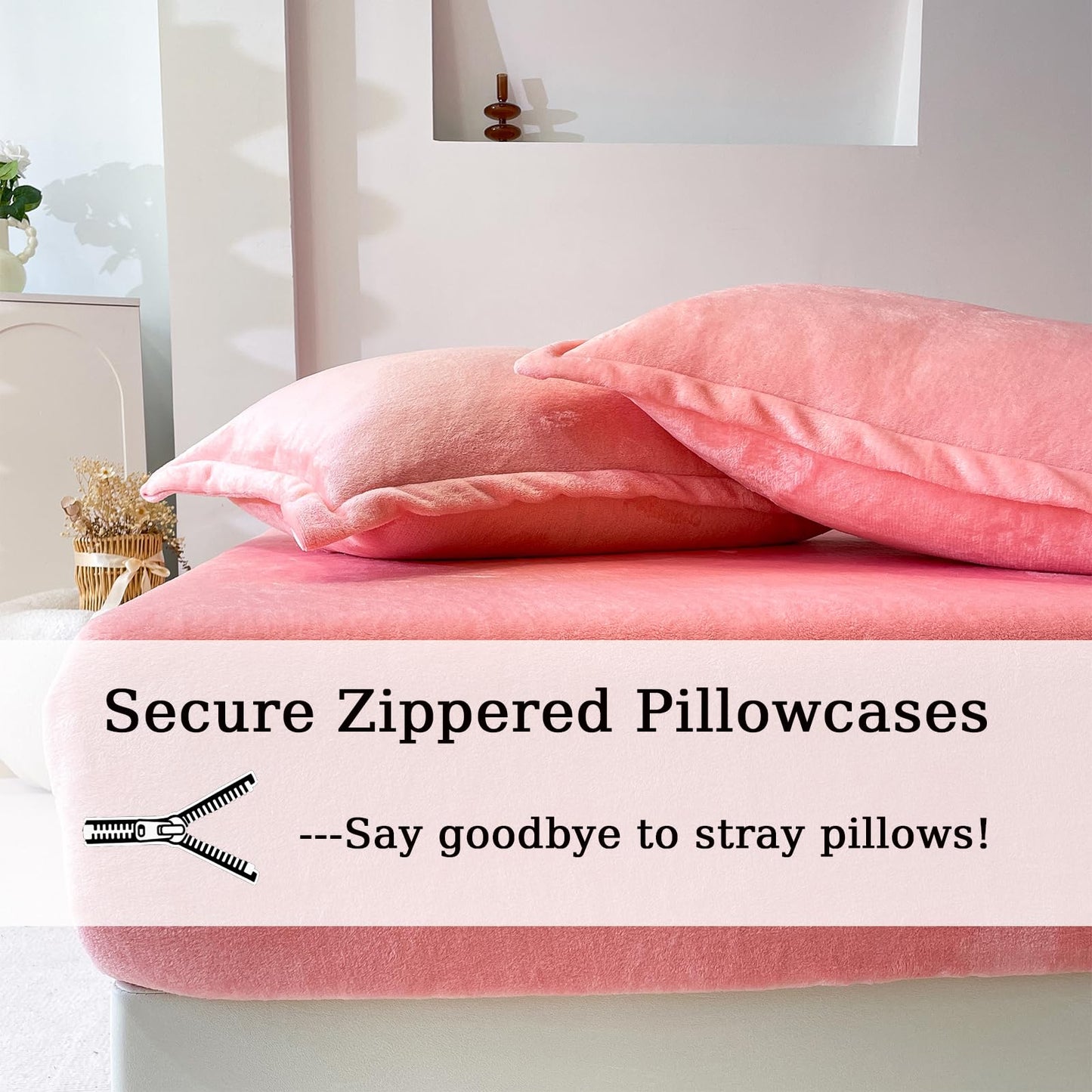 MorroMorn Luxury Plush Fleece Fitted Sheet Sets with 20" Deep Pocket for Thick Mattresses 360° Snug Fit Non-Slip, Ultra Soft 3-Piece Bedding Set Cozy Warm for Cold Sleepers (Pink, Twin)