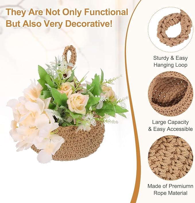 uxcell Hanging Fruit Baskets for Kitchen, Hand-Woven Wall Hanging Storage Jute