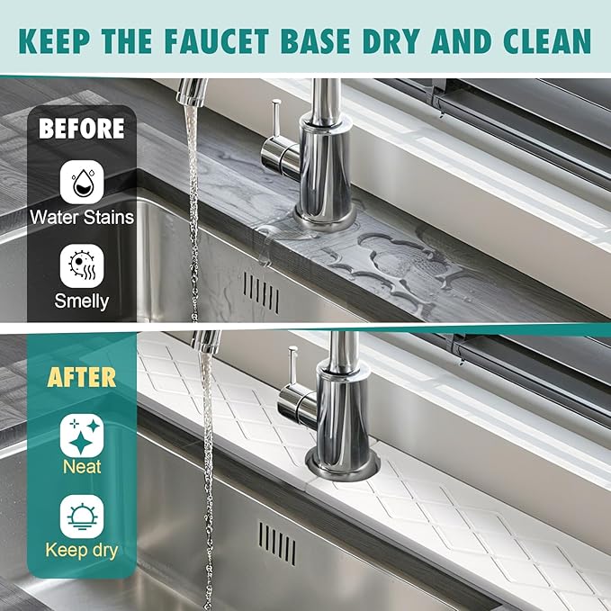 23.6 Inch Stone Faucet Mat for Kitchen Sink, Diatomite Absorbent Fast Drying