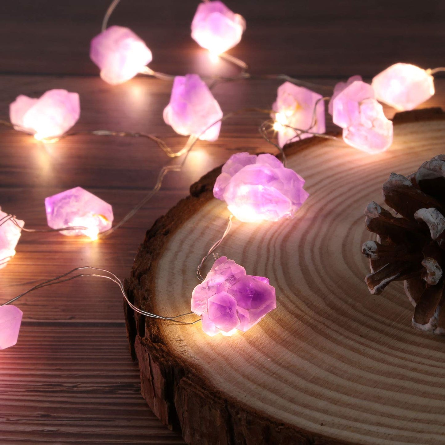 Genuine Amethyst Crystal Decorative Lights Cute Fairy String Lights 10ft 30 Natural Stones with Remote for Bedroom Hanging Ornaments Reiki Party Night Light Wedding Room Décor Mother's Day Gift