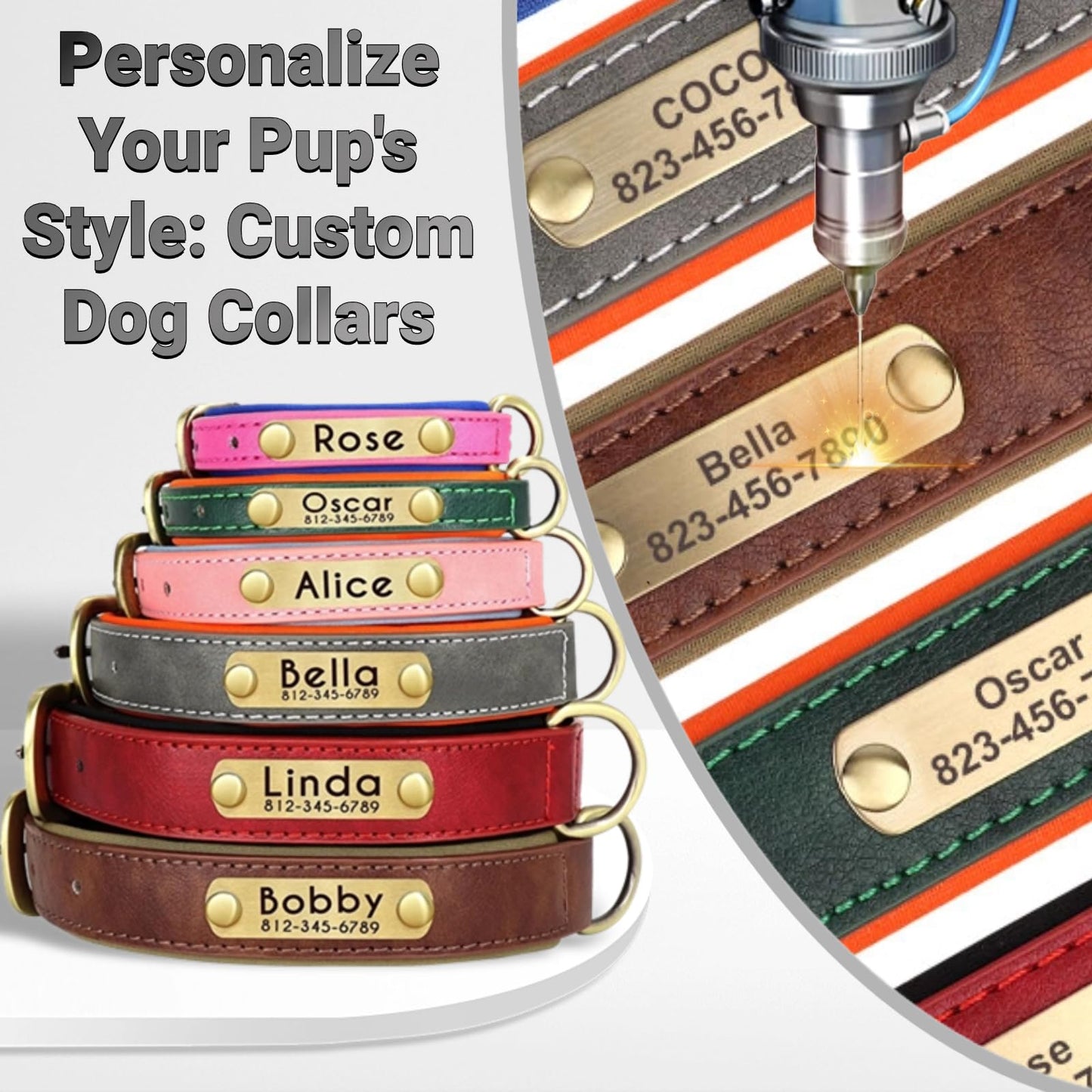 SEOUGEE Genuine Leather Dog Collar Personalised, Soft Padded Leather Dog Collars Heavy Duty with Custom Engraved Name Plate Adjustable for Small Medium Large Dogs (L, Green 35-45cm)