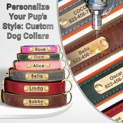 SEOUGEE Genuine Leather Dog Collar Personalised, Soft Padded Leather Dog Collars Heavy Duty with Custom Engraved Name Plate Adjustable for Small Medium Large Dogs (L, Green 35-45cm)