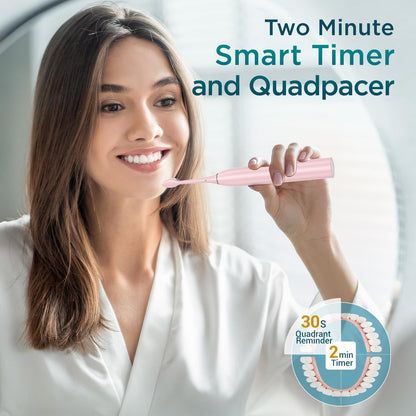 Electric Toothbrush for Adults with 8 Brush Heads, Sonic Toothbrush Rechargeable with a Holder & Travel Case, 2.5 Hours Charge for 120 Days Use - Light Blue