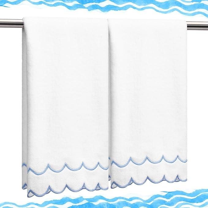 2 Pcs Scalloped Hand Towels 100% Cotton Fingertip Towels