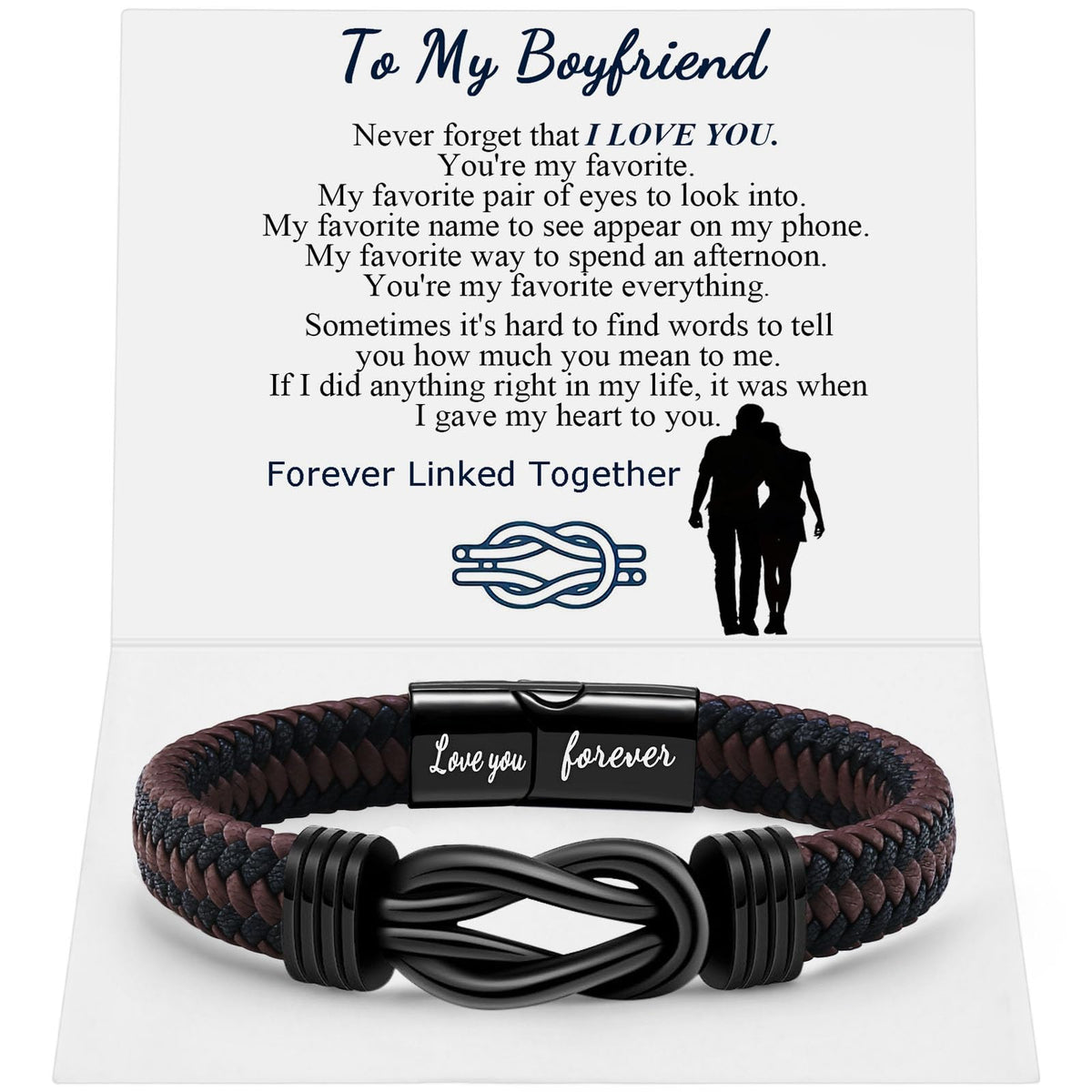 QWNHONEY Boyfriend Birthday Gift Ideas Infinity Knot Leather Christmas Anniversary Mens Brown Braided Cuff Bracelet 8.5 Inches