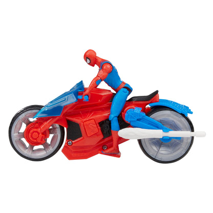 Marvel Spider-Man Web Blast Cycle, 4-Inch Action Figure with Vehicle and 2 Web Projectiles, Kids Playset for Ages 4 and Up