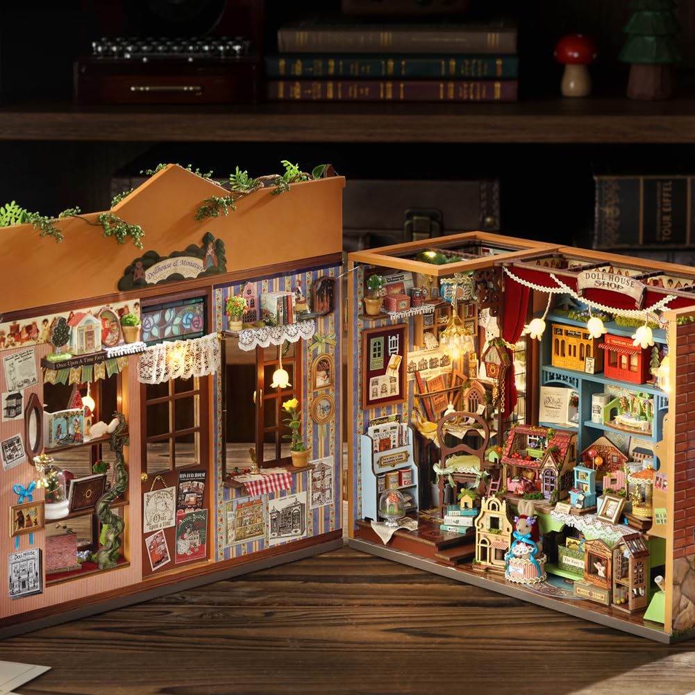 DIY Dollhouse Miniature Kit, Mini Fairy Tale Shop Puzzle Model 1:24 Scale Dolls House Store Furniture Accessories and LED Lights Kid Boy Girl Birthday