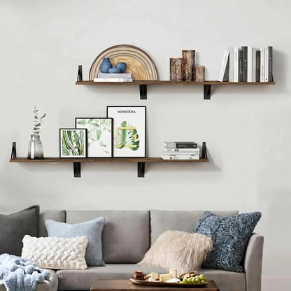 Forbena Rustic Floating Book Shelves for Wall Set of 3, 17 Inch Wood Wall Bookshelf for Bedroom, Wooden Wall Mounted Hanging Shelf for Office Living Room Bathroom Decor Pictures Books (Dark Brown)