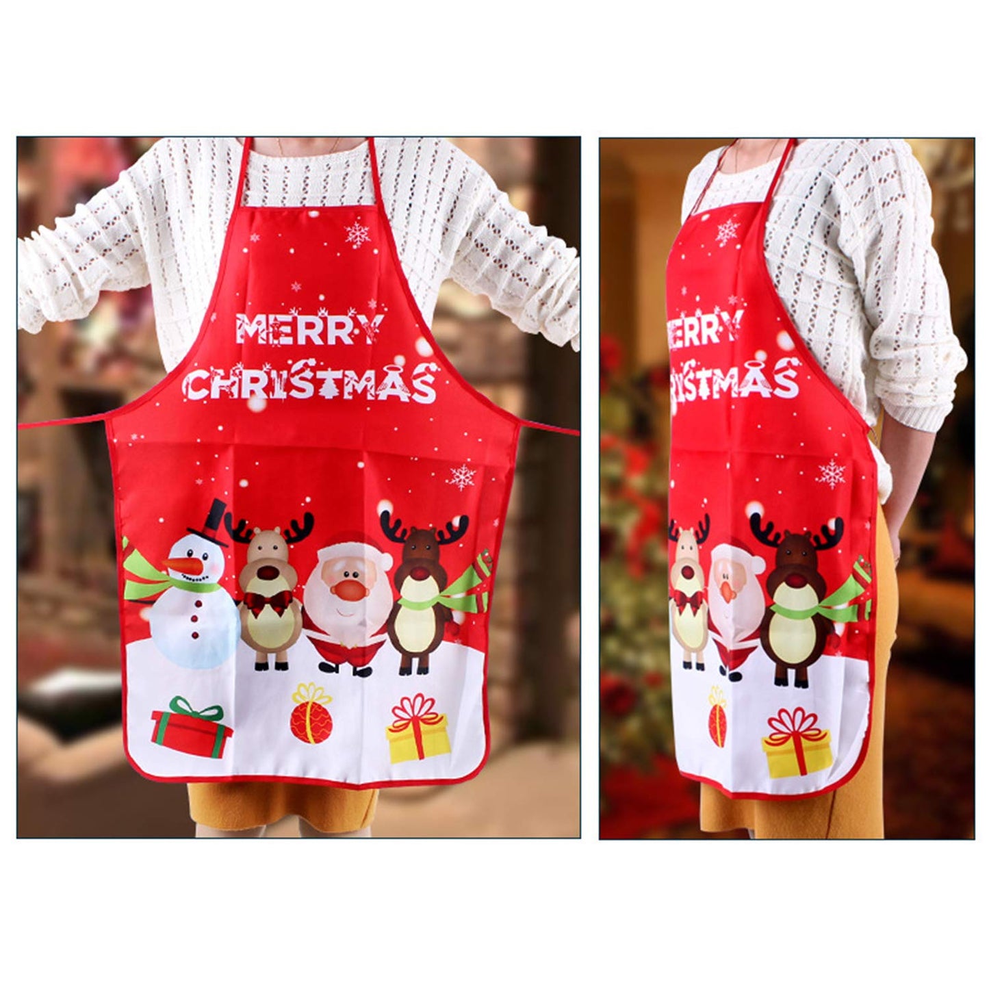 LeeLoon Chistmas Apron,Santa Claus/Elk/Snowman Style Decoration Apron for Christmas Dinner Party Cooking Baking Crafting
