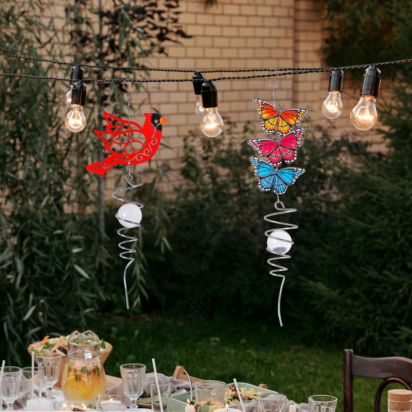 Topadorn Cardinal Wind Spinner with Crystal Glass Ball, 18" Metal Hanging Bird Spinner for Garden, Patio, Porch & Memorial Outdoor Decor