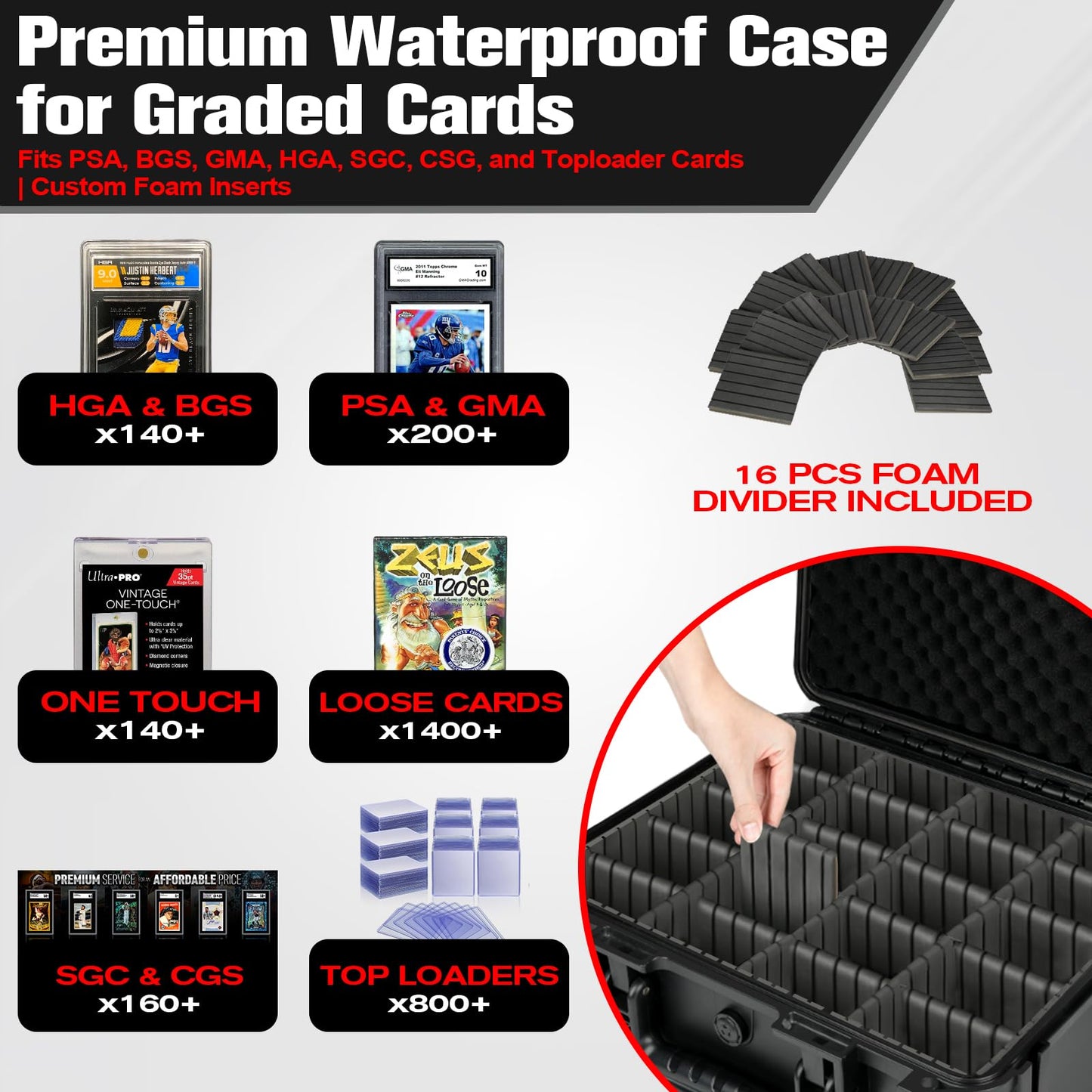 Graded Card Case Storage Box: Trading Card Storage for PSA BGS SGC Toploaders with 12 Dividers, Sports Cards Cases for Baseball Football MTG Slab Holder Collector Gift Carry Organizer Display（800+）