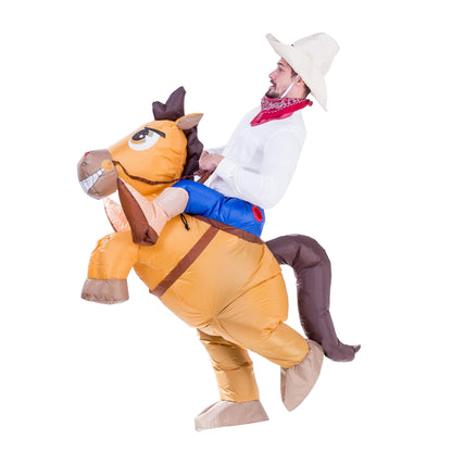 Spooktacular Creations Halloween Inflatable Costume, Riding a Horse Suit, Cowboy Suit with a Hat, Air Blow Up Deluxe Halloween Outfit, Cowboy Ride On Horse Costume - Adult Size
