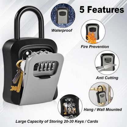 Locilot L Large Key Lock Box, 4.5”x3.7”x1.5” Waterproof Kirsite Combination Lockbox for Keys Outdoor, Portable Key Lock Box Wall Mount with Code (L Size, Gray)