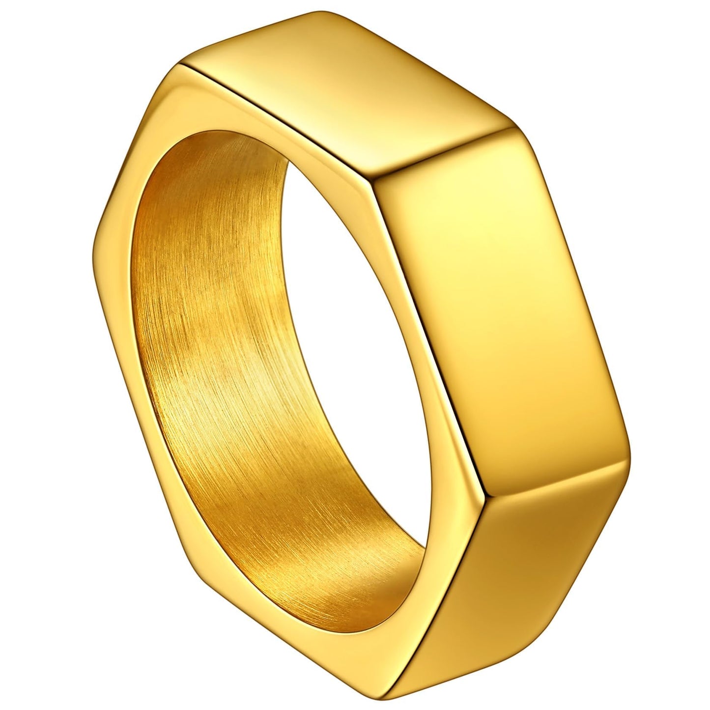 ChainsHouse Gold Hexagon Geometric Ring for Men Women, Cool Punk Hip Hop Biker Band Rings(Size 9)