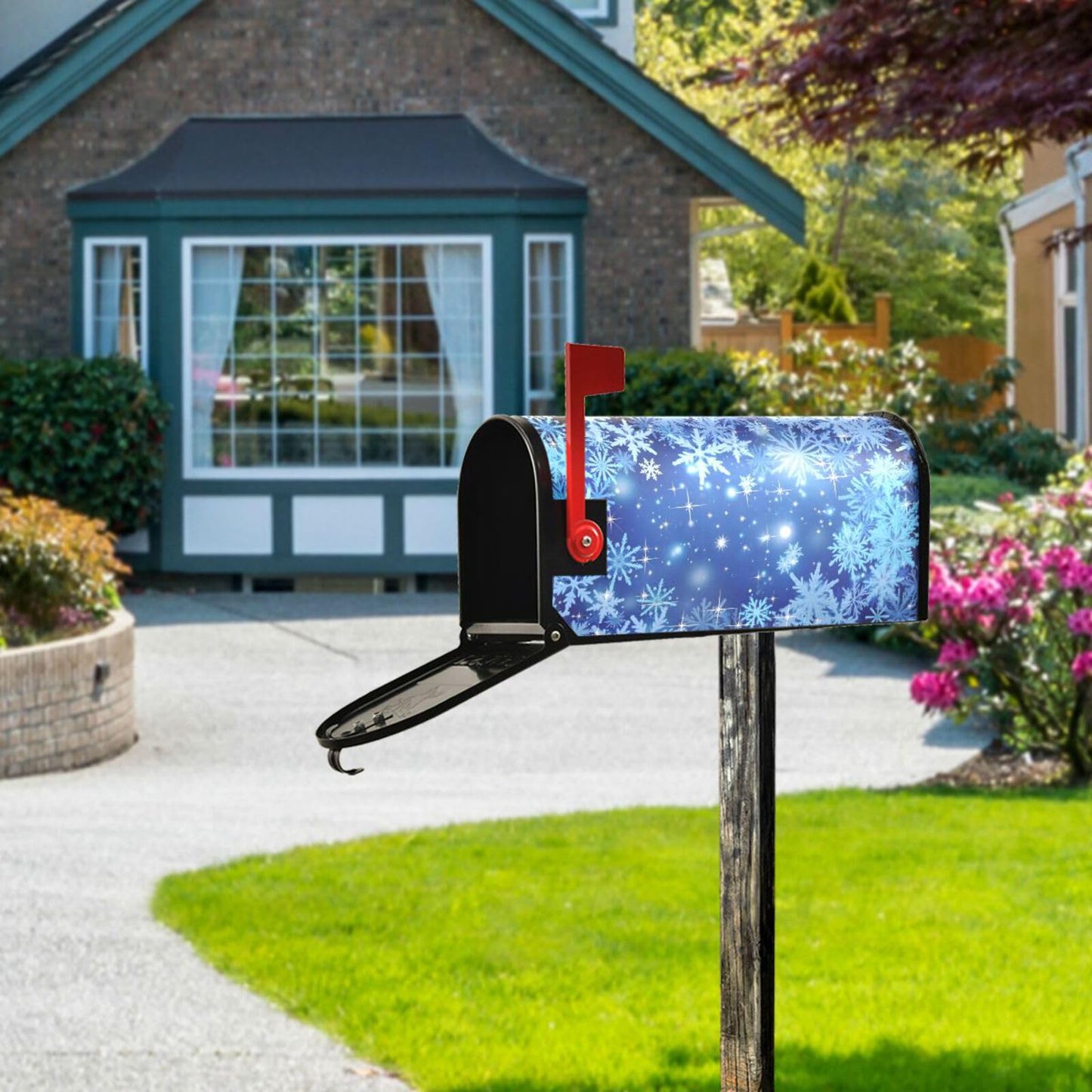 ALAZA Blue Winter Christmas Glitter Snowflakes Magnetic Mailbox Cover MailWraps Garden Yard Home Decor for Outside Oversized-25.5" x20.8"