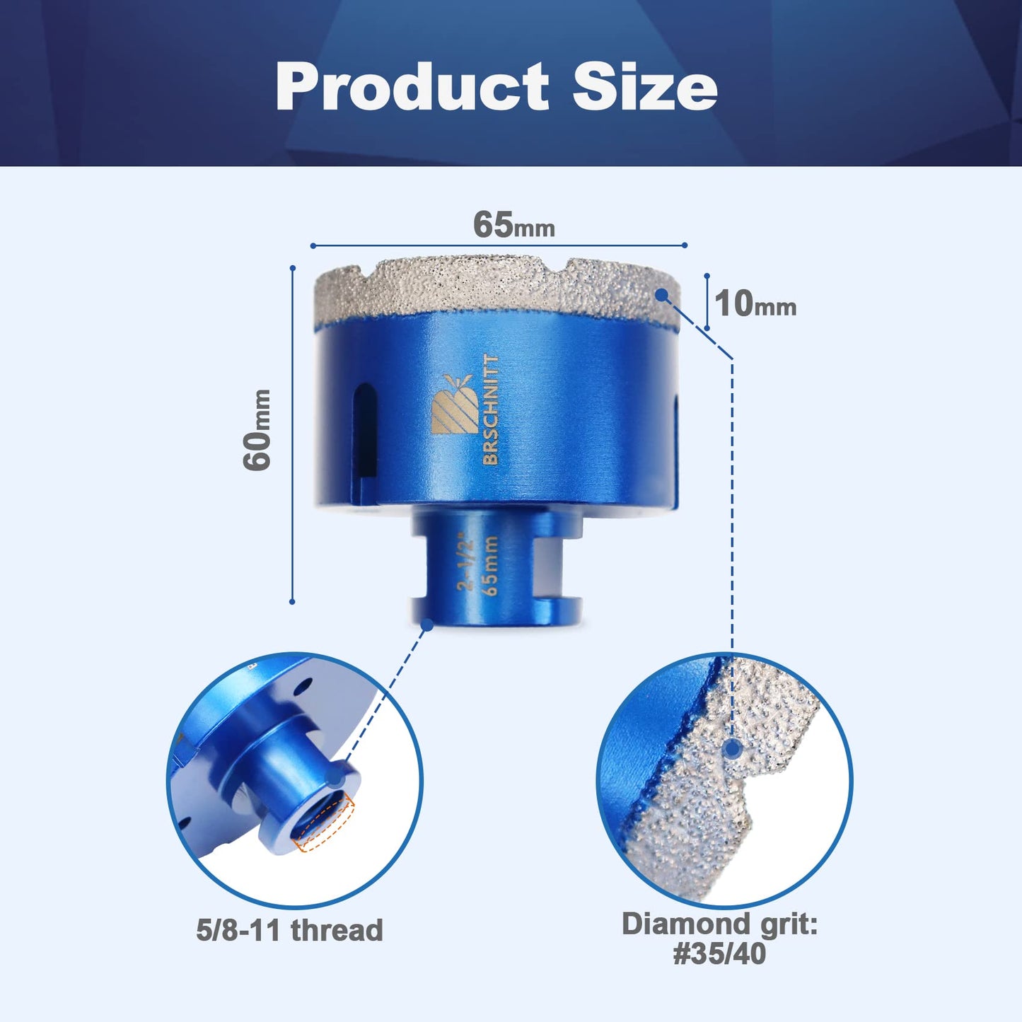2-1/2 Inch Diamond Core Drill Bit for Porcelain Tile Ceramic Marble Granite Diamond Core Drill Bit Set 7pcs Tile Hole Saw Kit