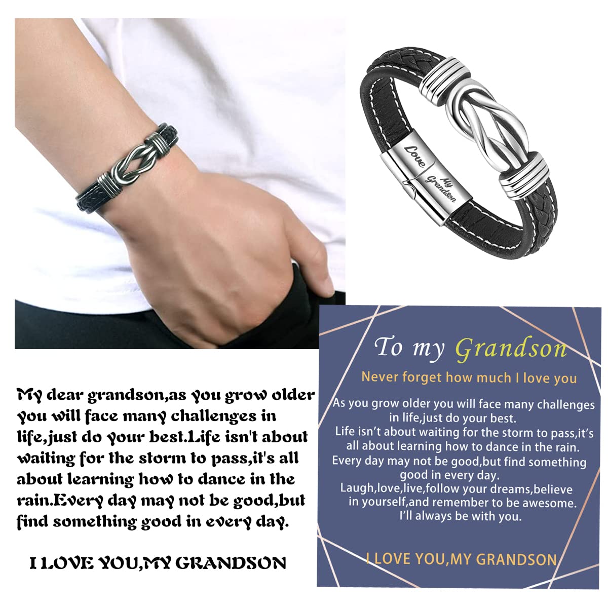 To My Grandson Bracelet,braided leather bracelet for Grandson Bracelet Gift for Grandson From Grandma Grandpa