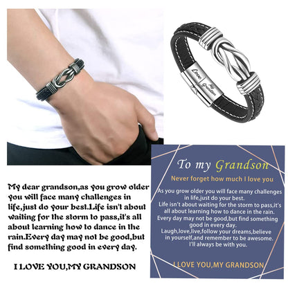 To My Grandson Bracelet,braided leather bracelet for Grandson Bracelet Gift for Grandson From Grandma Grandpa